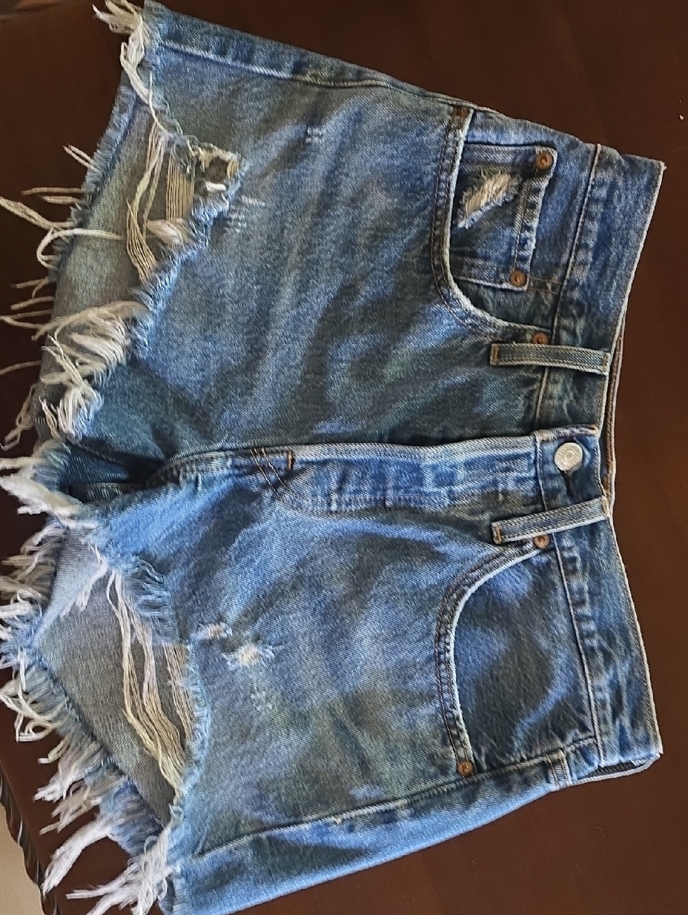 Levi's 501  Distressed Blue Denim Jean Shorts